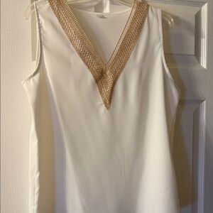 Worthington Cream V-Neck Blouse with Gold Trim
